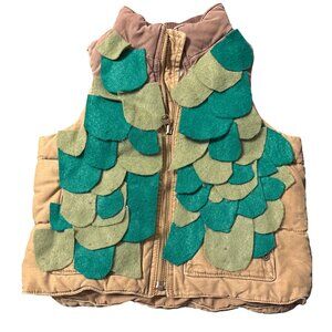 Baby Gap Toddler Vest 3 Years Beige W/ Green Felt "Troll" Scales